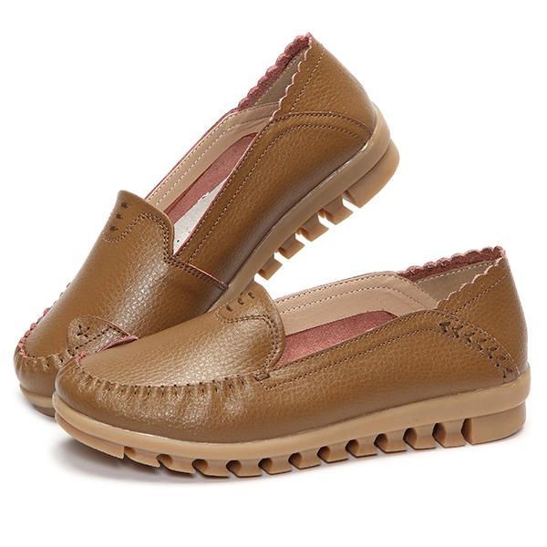 Damska Miękka Gumowa Podeszwa Okrągły Palec U Nogi Pure Color Slip On Flat Loafers