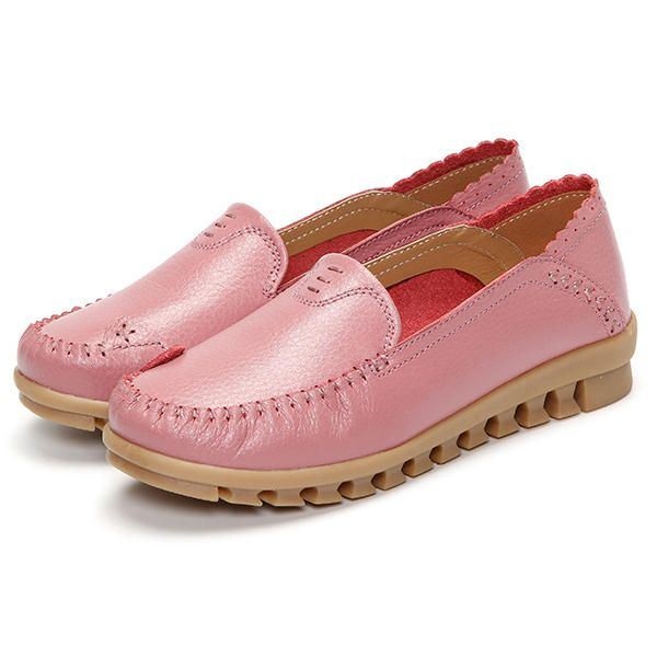 Damska Miękka Gumowa Podeszwa Okrągły Palec U Nogi Pure Color Slip On Flat Loafers