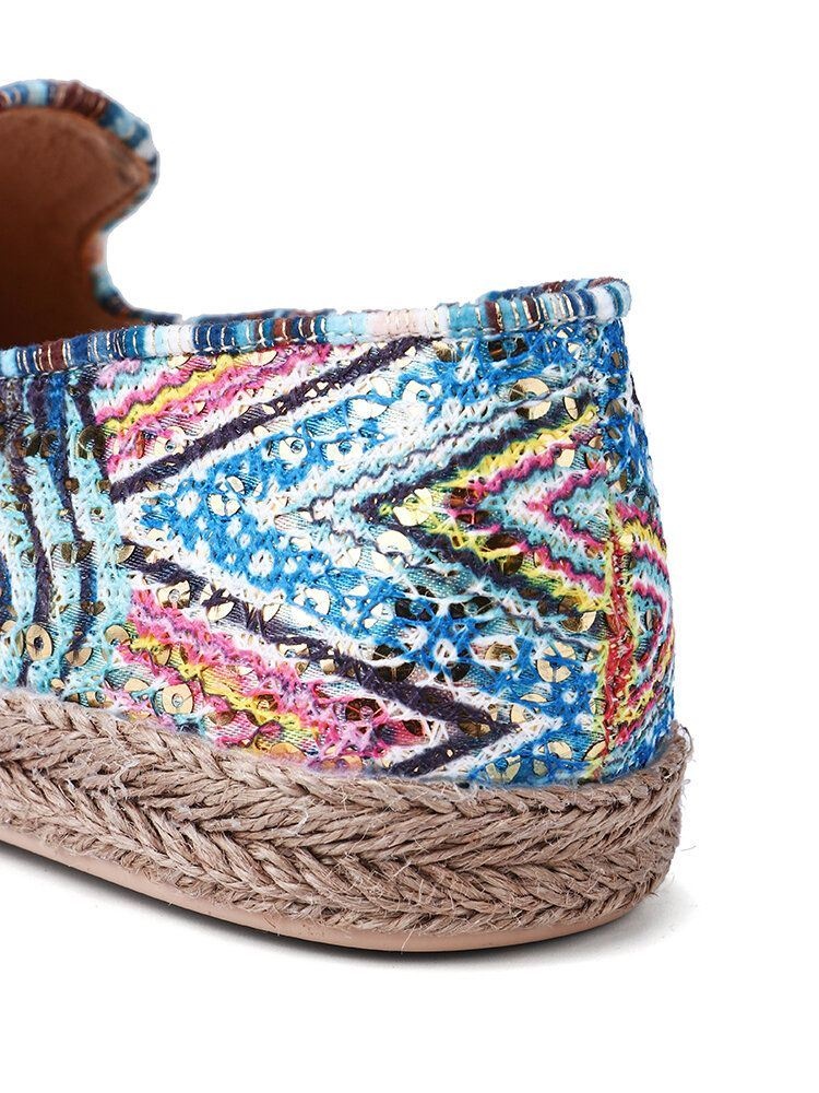 Damski Wzór W Stylu Boho Hollow Out Mesh Cloth Wygodny Poręczny Slip On Casual Espadrille Płaskie Buty