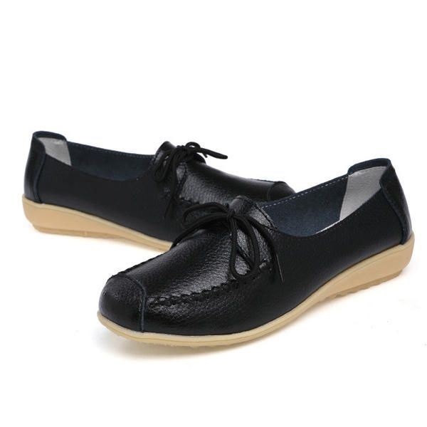 Damskie Buty Sznurowane Pure Color Z Miękką Podeszwą Na Co Dzień Z Okrągłym Noskiem Na Płaskim Obcasie