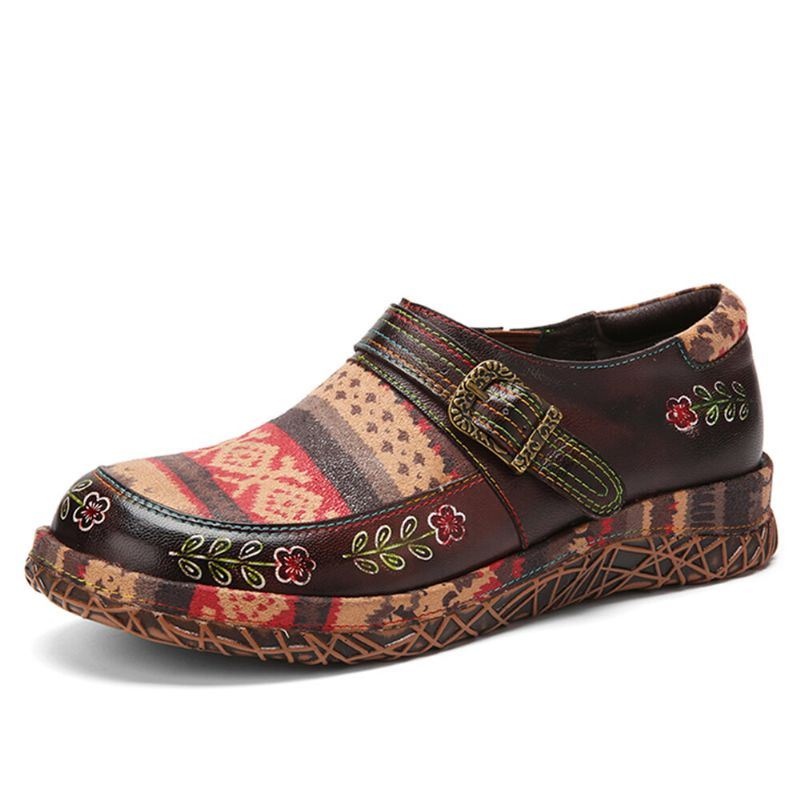 Damskie Buty Z Prawdziwej Skóry Ręcznie Patchworkowe Wygodne Płaskie Buty W Stylu Retro W Stylu Etnicznym