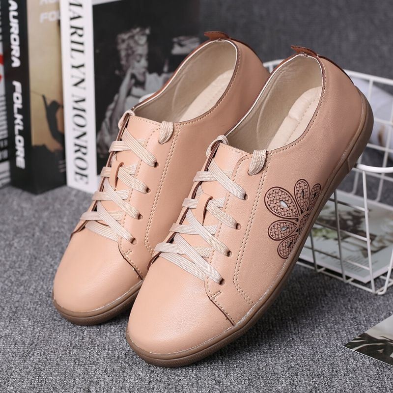 Damskie Buty Z Zamkniętymi Palcami Hollow Out Lace Up Casual Flat Shoes