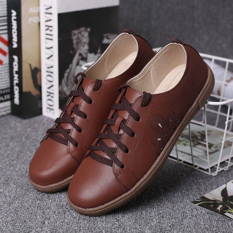 Damskie Buty Z Zamkniętymi Palcami Hollow Out Lace Up Casual Flat Shoes