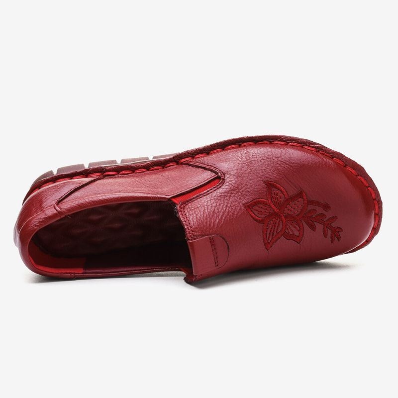 Damskie Folkways Haftowane Kwiatowe Skóry Bydlęce Miękka Podeszwa Slip On Płaskie Skórzane Buty
