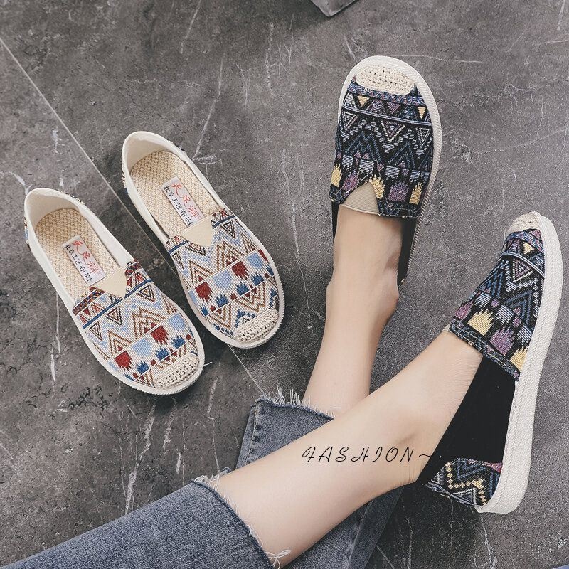 Damskie Na Co Dzień Miękkie Patchworkowe Buty Rybackie Z Okrągłym Noskiem