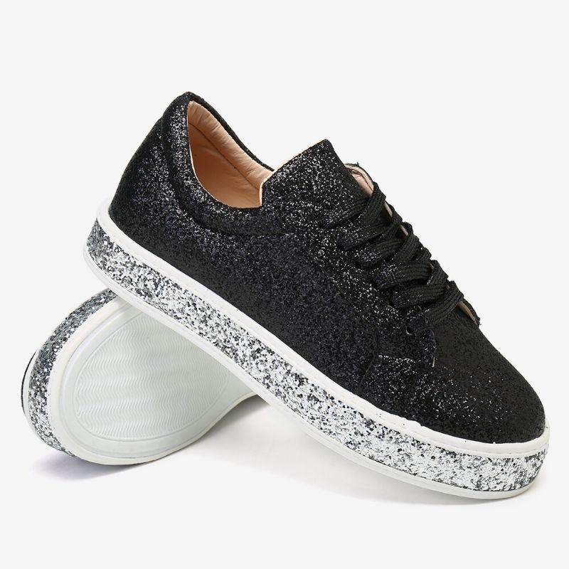 Kobiety Brokat Cekinami Moda Lace Up Party Casual Buty Na Platformie Mieszkania