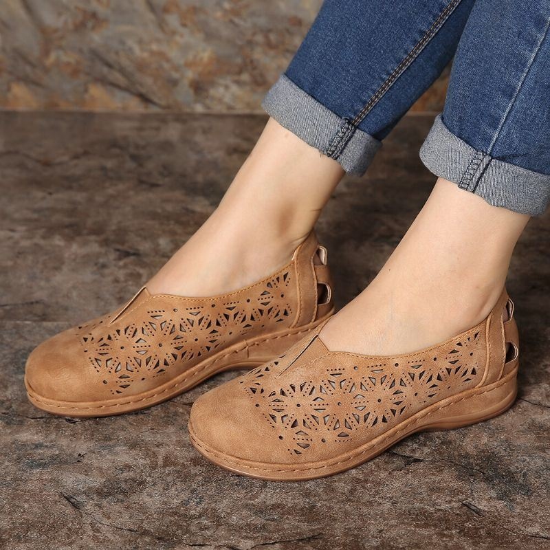 Kobiety Hollow Out Antypoślizgowa Wygodna Gumka Slip On Casual Flats