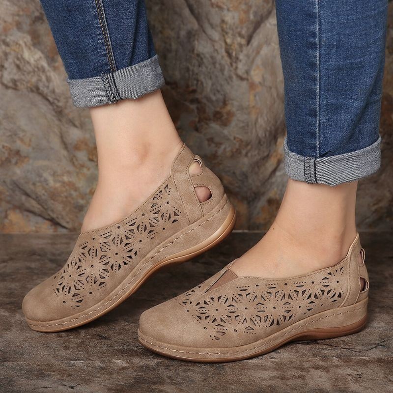 Kobiety Hollow Out Antypoślizgowa Wygodna Gumka Slip On Casual Flats