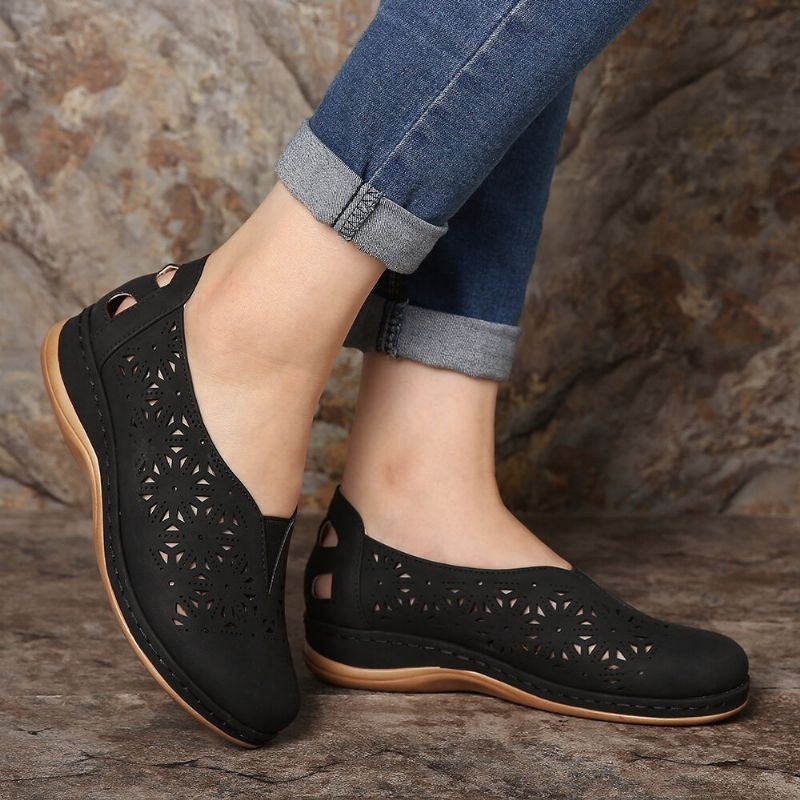 Kobiety Hollow Out Antypoślizgowa Wygodna Gumka Slip On Casual Flats