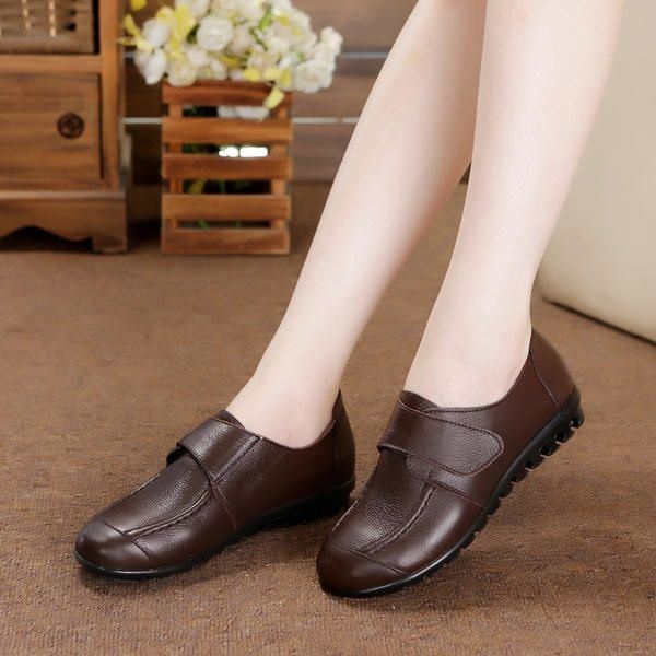 Kobiety Miękkie Skórzane Wsuwane Płaskie Buty Magic Stick Pure Color Wygodne Płaskie Mokasyny