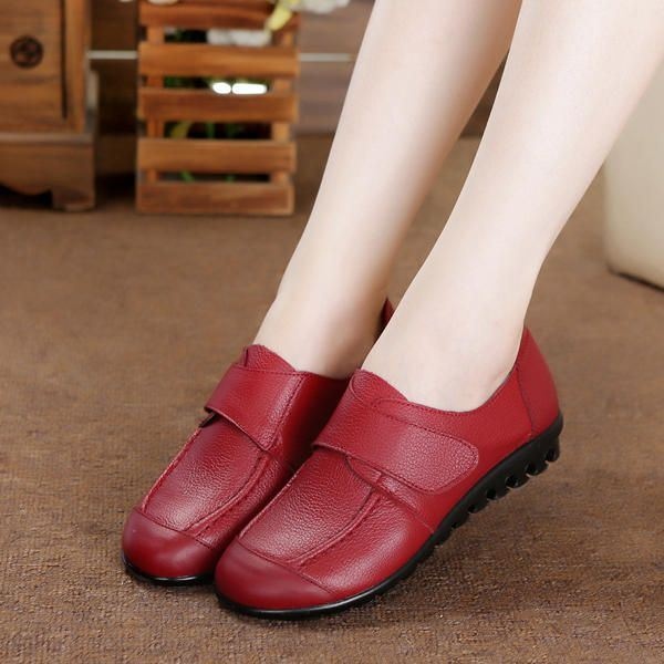 Kobiety Miękkie Skórzane Wsuwane Płaskie Buty Magic Stick Pure Color Wygodne Płaskie Mokasyny