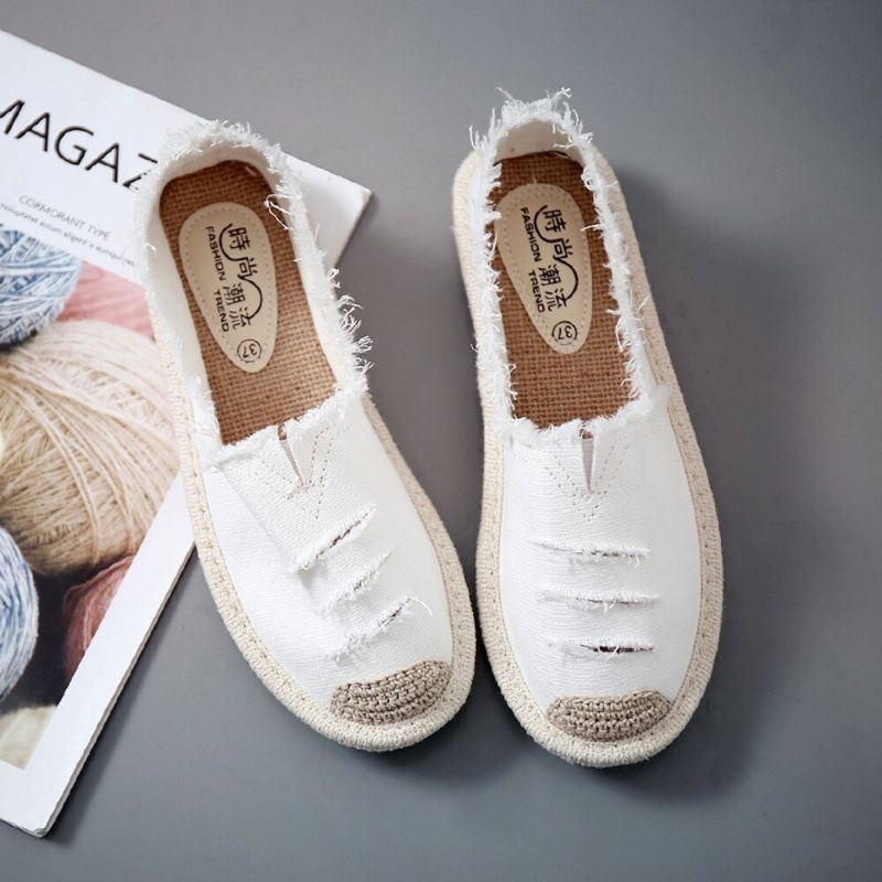 Kobiety Słomkowe Oddychające Buty Wsuwane Na Płaskie Buty Rybackie