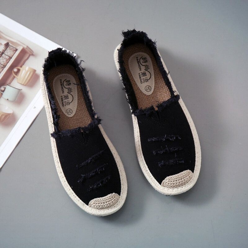 Kobiety Słomkowe Oddychające Buty Wsuwane Na Płaskie Buty Rybackie