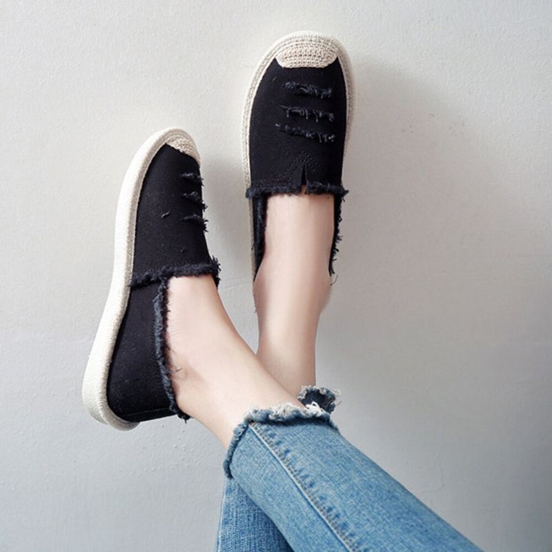 Kobiety Słomkowe Oddychające Buty Wsuwane Na Płaskie Buty Rybackie