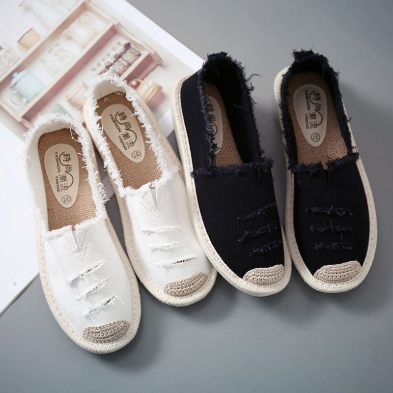 Kobiety Słomkowe Oddychające Buty Wsuwane Na Płaskie Buty Rybackie