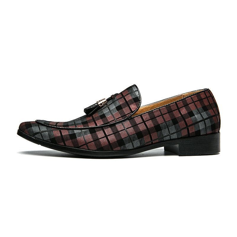Mężczyźni Oddychający Wzór Kraty Z Mikrofibry Miękka Podeszwa Slip On Casual Business Shoes