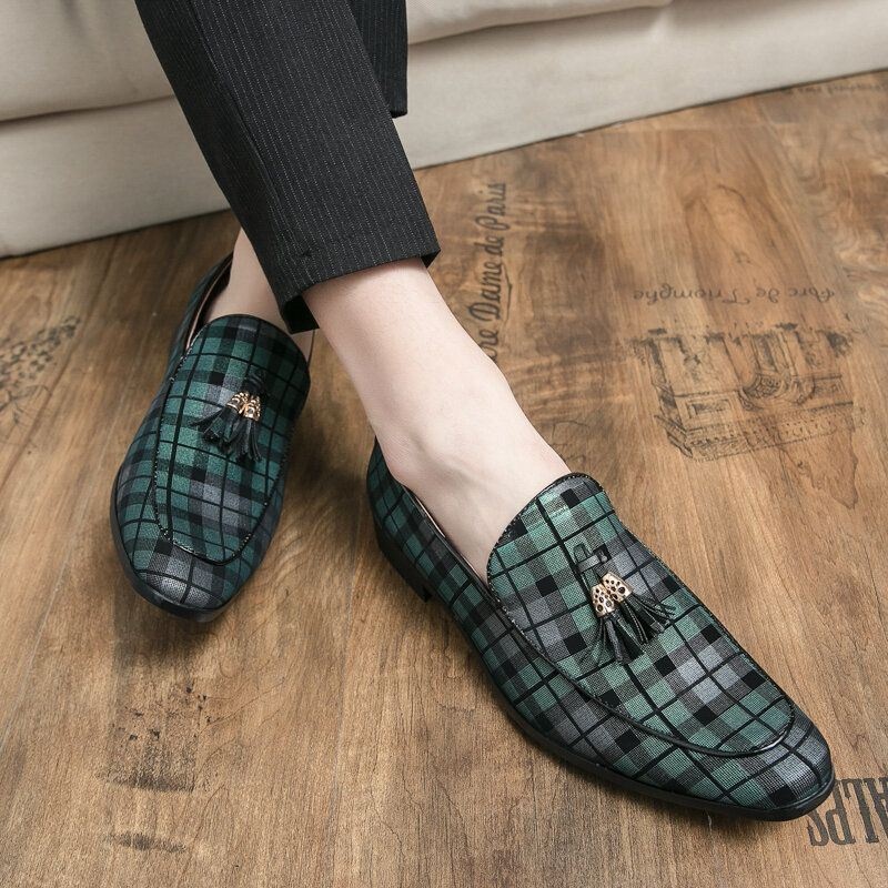 Mężczyźni Oddychający Wzór Kraty Z Mikrofibry Miękka Podeszwa Slip On Casual Business Shoes