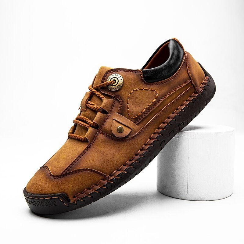 Mężczyźni Outdoor Anti-collision Toe Skóra Z Mikrofibry Ręcznie Szyte Business Casual Shoes