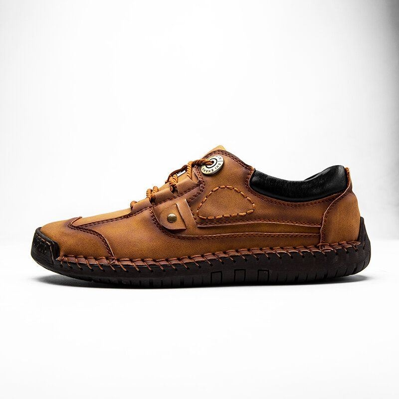 Mężczyźni Outdoor Anti-collision Toe Skóra Z Mikrofibry Ręcznie Szyte Business Casual Shoes
