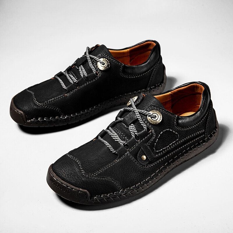 Mężczyźni Outdoor Anti-collision Toe Skóra Z Mikrofibry Ręcznie Szyte Business Casual Shoes