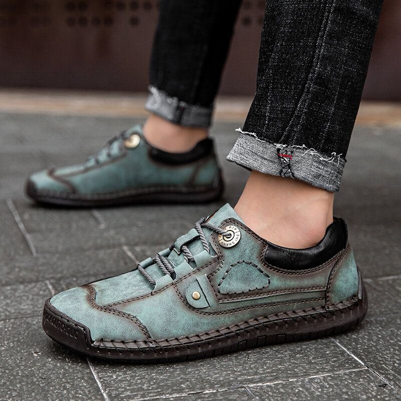 Mężczyźni Outdoor Anti-collision Toe Skóra Z Mikrofibry Ręcznie Szyte Business Casual Shoes