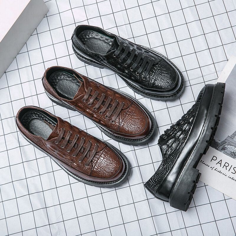 Mężczyźni Retro Crocodile Tłoczenie Lace Up Dress Casual Shoes
