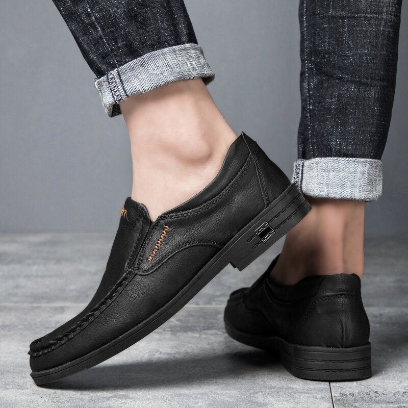 Mężczyźni Retro Skóra Bydlęca Antypoślizgowa Slip On Casual Shoes