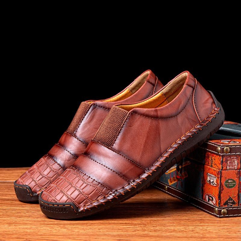Mężczyźni Skóra Bydlęca Skóra Szwy Oddychająca Miękka Podeszwa Slip On Wygodne Buty Do Jazdy Na Co Dzień