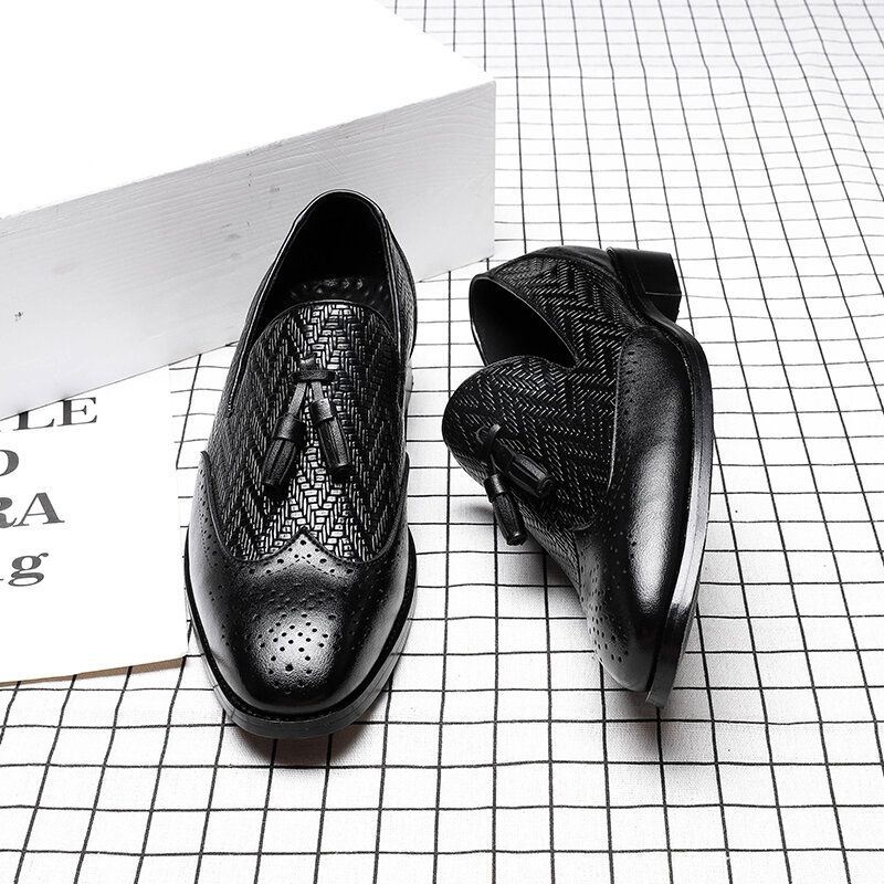 Męska Mikrofibra Vintage Woven Pattern Miękka Podeszwa Slip On Casual Business Shoes