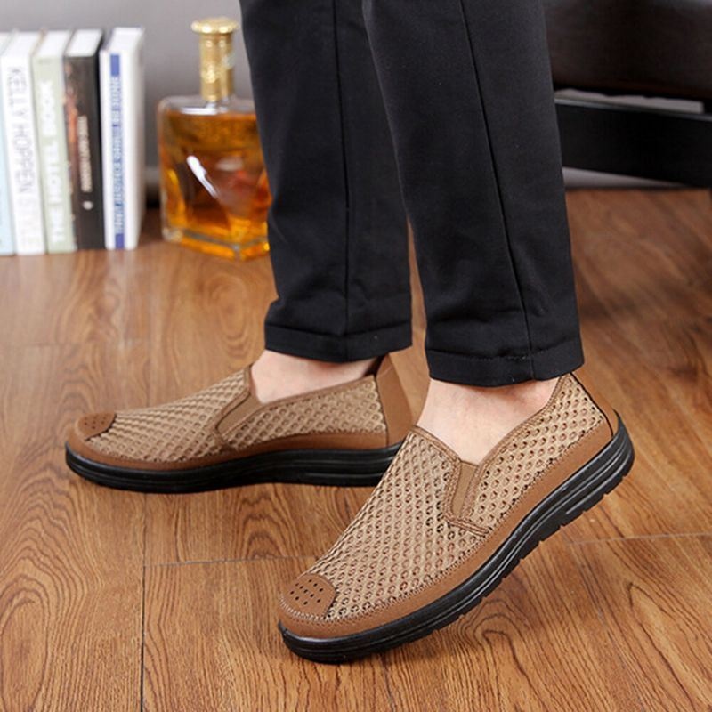 Męska Siatka Oddychająca Antypoślizgowa Wygodna Podeszwa Slip On Old Peking Casual Shoes