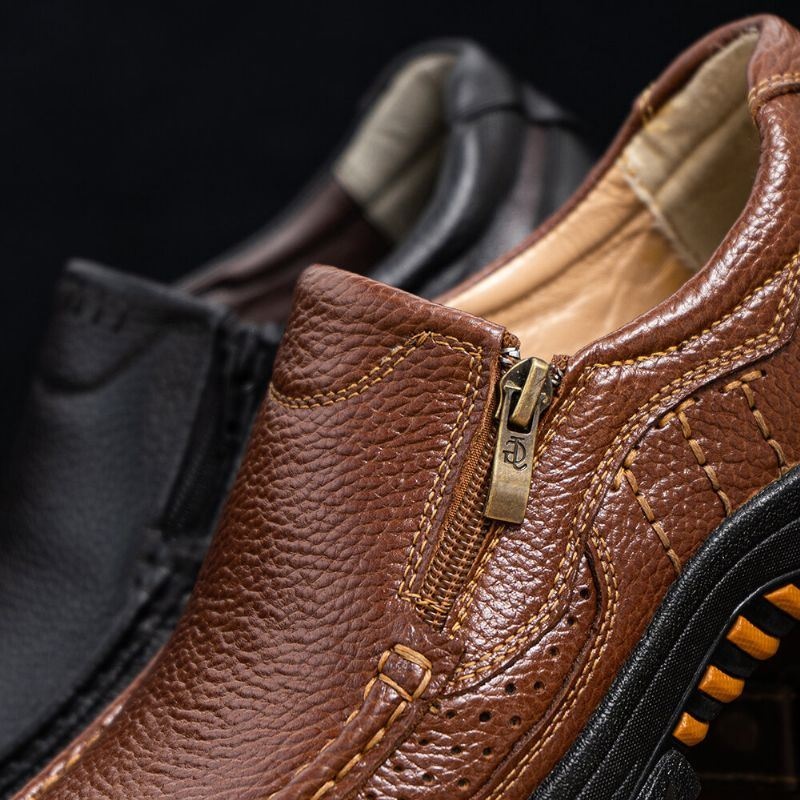 Męska Skóra Bydlęca Oddychająca Miękka Podeszwa Slip On Wygodne Buty W Stylu Angielskim Z Zamkiem Błyskawicznym