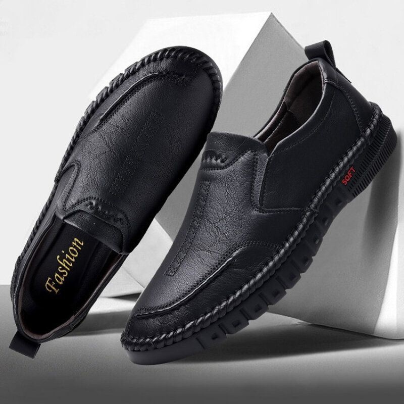 Męskie Krótkie Miękkie Ręcznie Szyte Gumowe Podeszwy Casual Business Shoes
