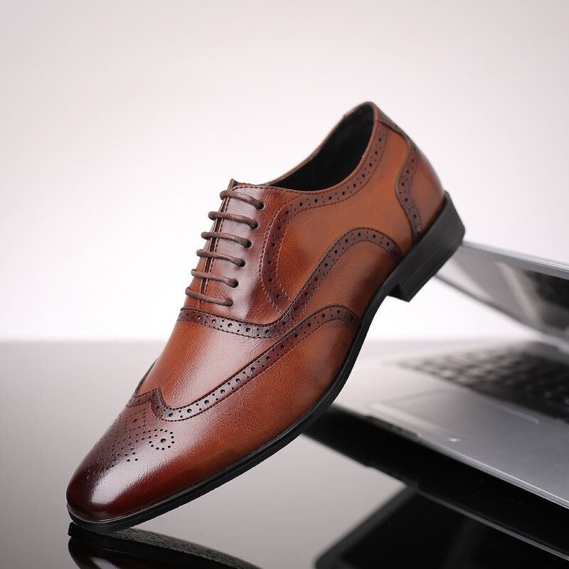 Męskie Mikrofibry Oddychające Miękkie Dno Szpiczasty Nosek Vintage Plaid Lace Up Casual Business Shoes