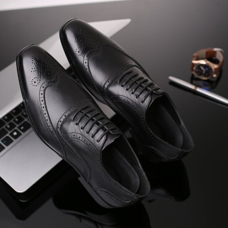 Męskie Mikrofibry Oddychające Miękkie Dno Szpiczasty Nosek Vintage Plaid Lace Up Casual Business Shoes