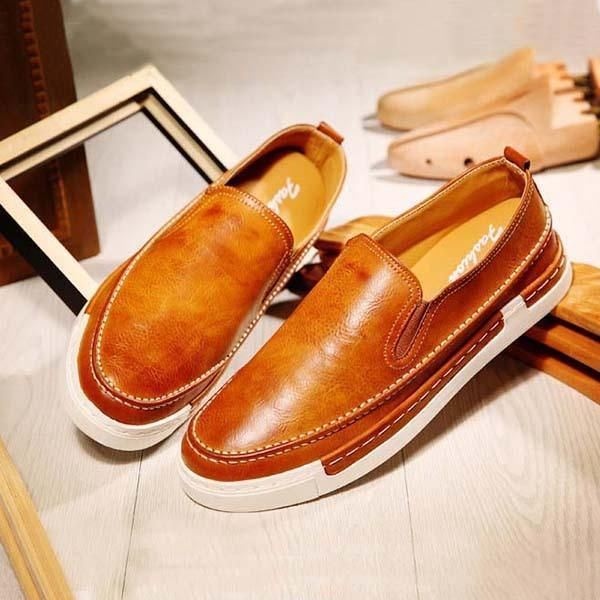 Męskie Modne Buty Pu Okrągły Nosek Slip On Outdoor Sneakers Style Vintage