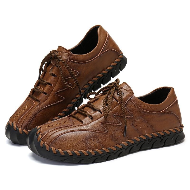 Męskie Oryginalne Skórzane Szwy Ręczne Miękkie Business Casual Oksfordzie