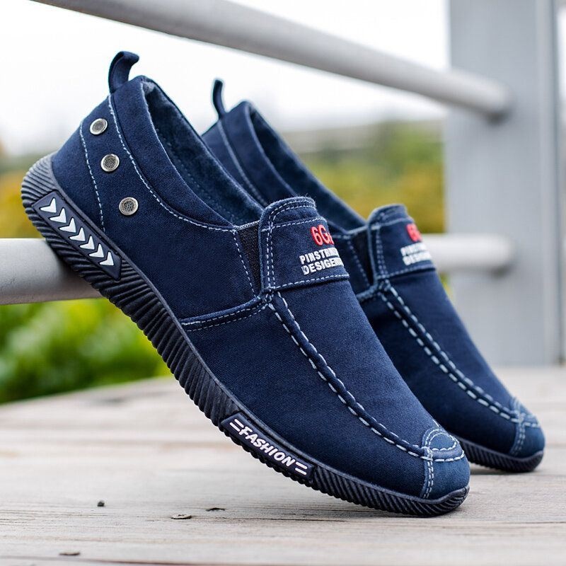 Męskie Prane Płótno Slip On Wygodne Oddychające Buty Na Co Dzień