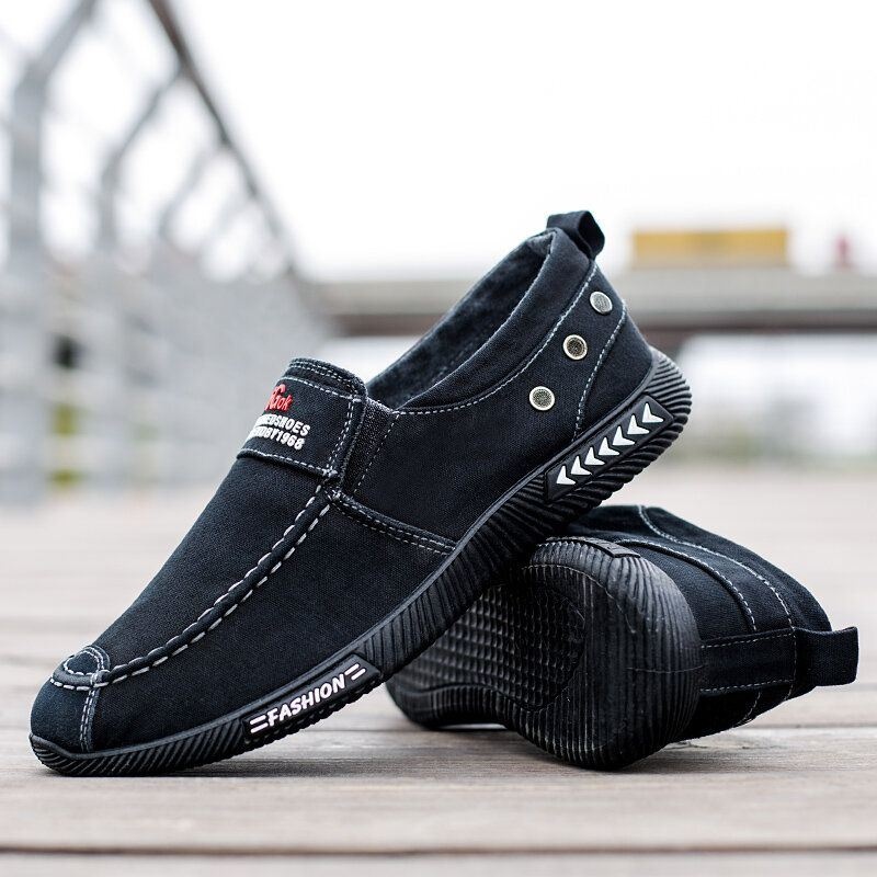 Męskie Prane Płótno Slip On Wygodne Oddychające Buty Na Co Dzień