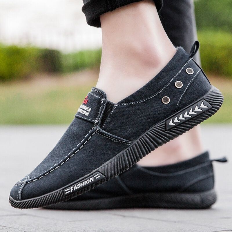 Męskie Prane Płótno Slip On Wygodne Oddychające Buty Na Co Dzień