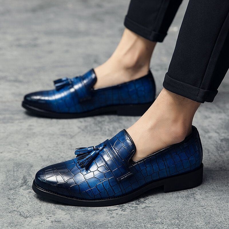 Męskie Skórzane Oddychające Miękkie Podeszwy Retro Crocodile Grain Slip On Casual Shoes
