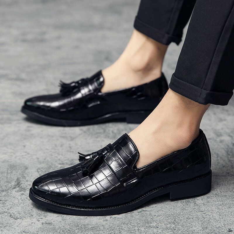 Męskie Skórzane Oddychające Miękkie Podeszwy Retro Crocodile Grain Slip On Casual Shoes