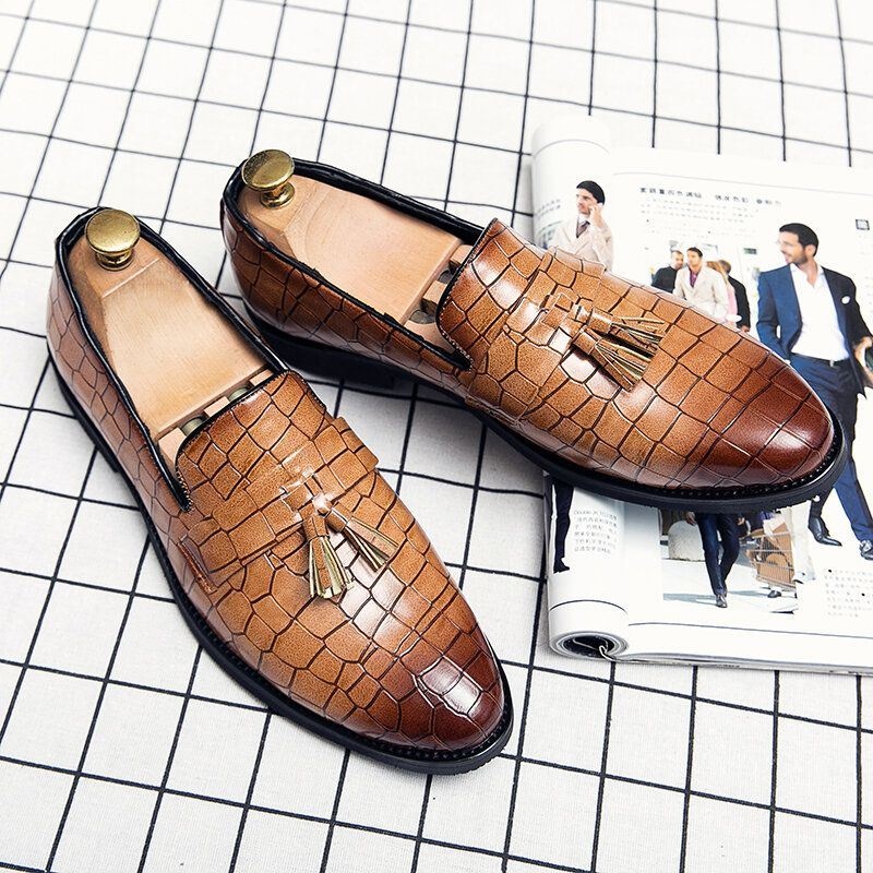 Męskie Skórzane Oddychające Miękkie Podeszwy Retro Crocodile Grain Slip On Casual Shoes