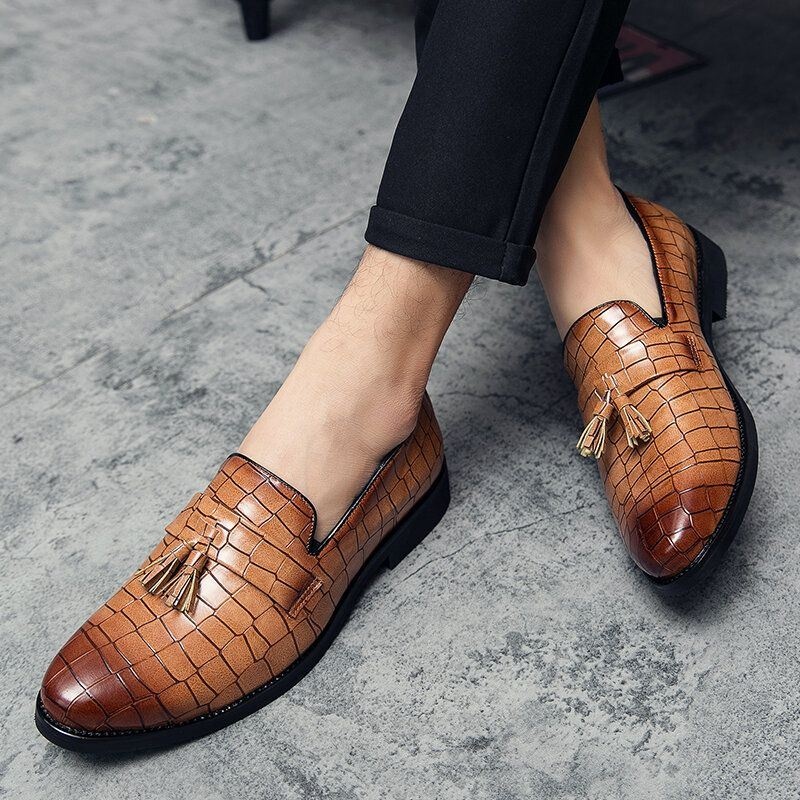 Męskie Skórzane Oddychające Miękkie Podeszwy Retro Crocodile Grain Slip On Casual Shoes