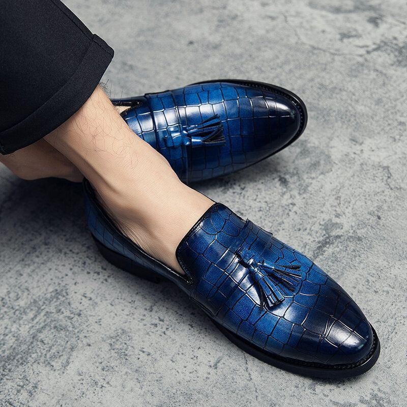 Męskie Skórzane Oddychające Miękkie Podeszwy Retro Crocodile Grain Slip On Casual Shoes