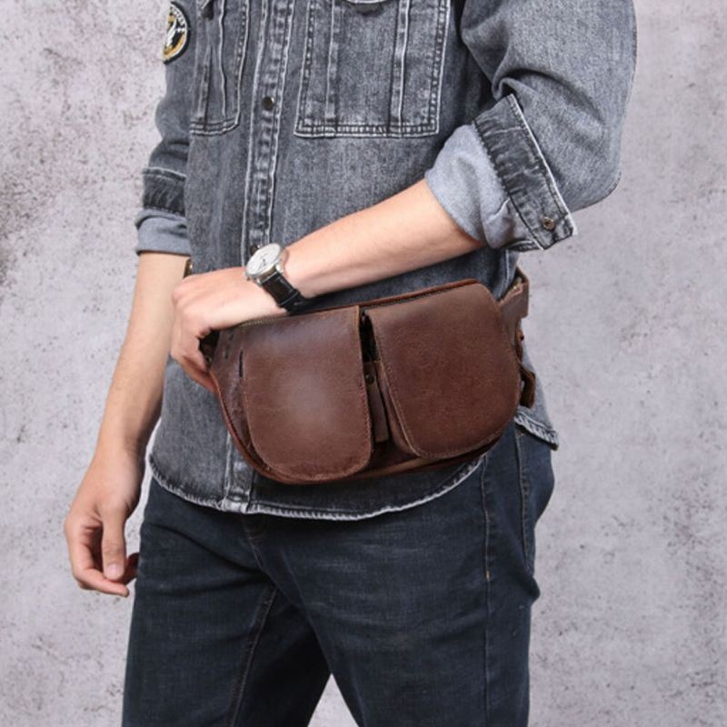 Men Vintage Faux Leather Wielofunkcyjny Festiwal Kieszonkowy Pas Biodrowy