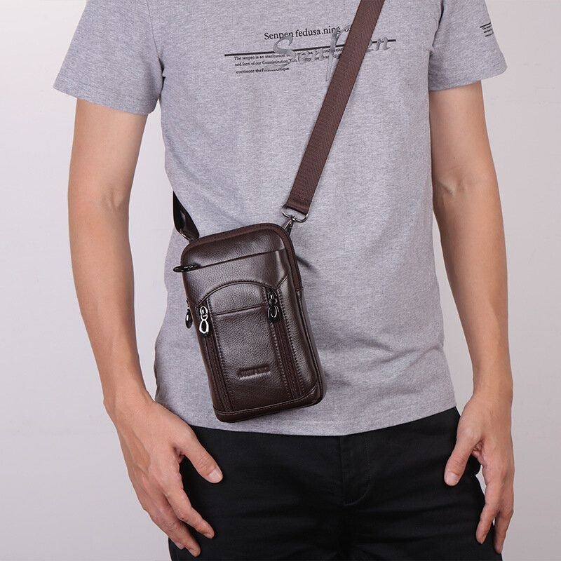 Męska Skóra Bydlęca Z Prawdziwej Skóry 6-7 Cali Torba Na Telefon Multi-carry Crossbody Torba Na Pas Z Szlufką Na Pasek