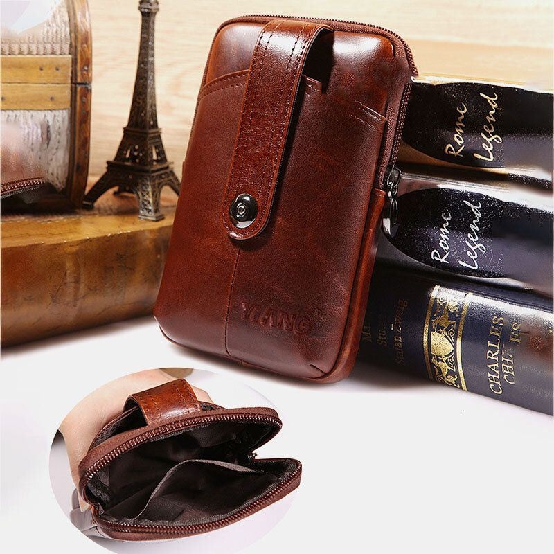 Męska Torba Z Prawdziwej Skóry W Stylu Retro Wielofunkcyjna 6-calowa Torba Na Telefon Crossbody Torba Na Talię