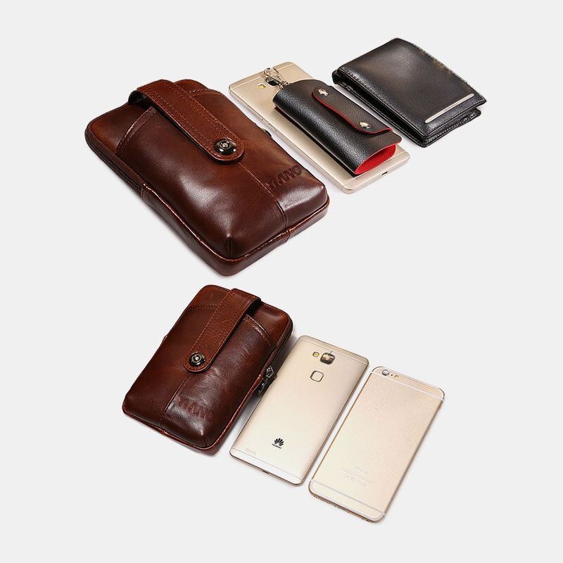 Męska Torba Z Prawdziwej Skóry W Stylu Retro Wielofunkcyjna 6-calowa Torba Na Telefon Crossbody Torba Na Talię