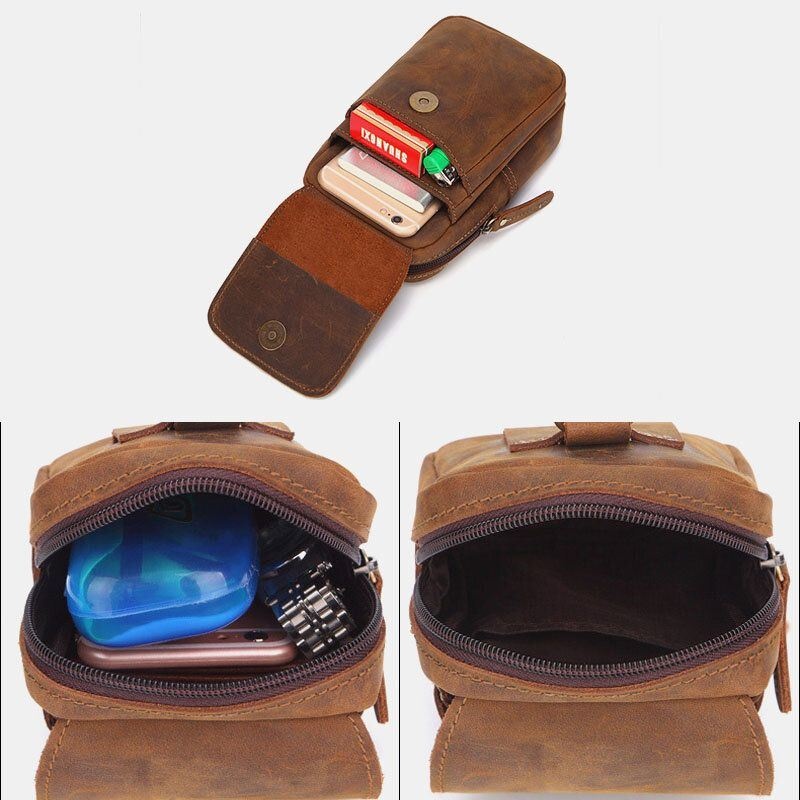 Męska Torba Z Prawdziwej Skóry Z Wieloma Szczelinami Retro Wielofunkcyjna Torba Na Telefon W Talii