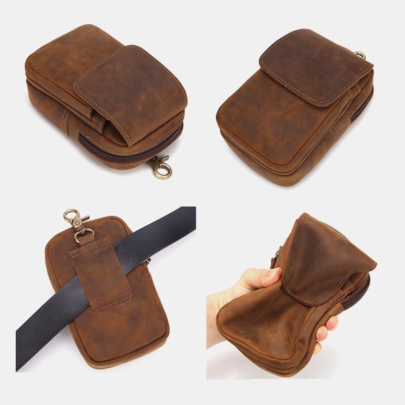 Męska Torba Z Prawdziwej Skóry Z Wieloma Szczelinami Retro Wielofunkcyjna Torba Na Telefon W Talii